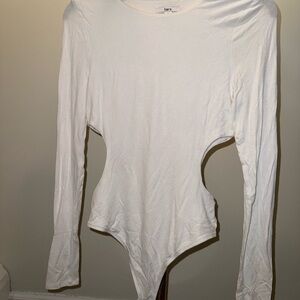 Bar III White Long Sleeve Cut Out Bodysuit